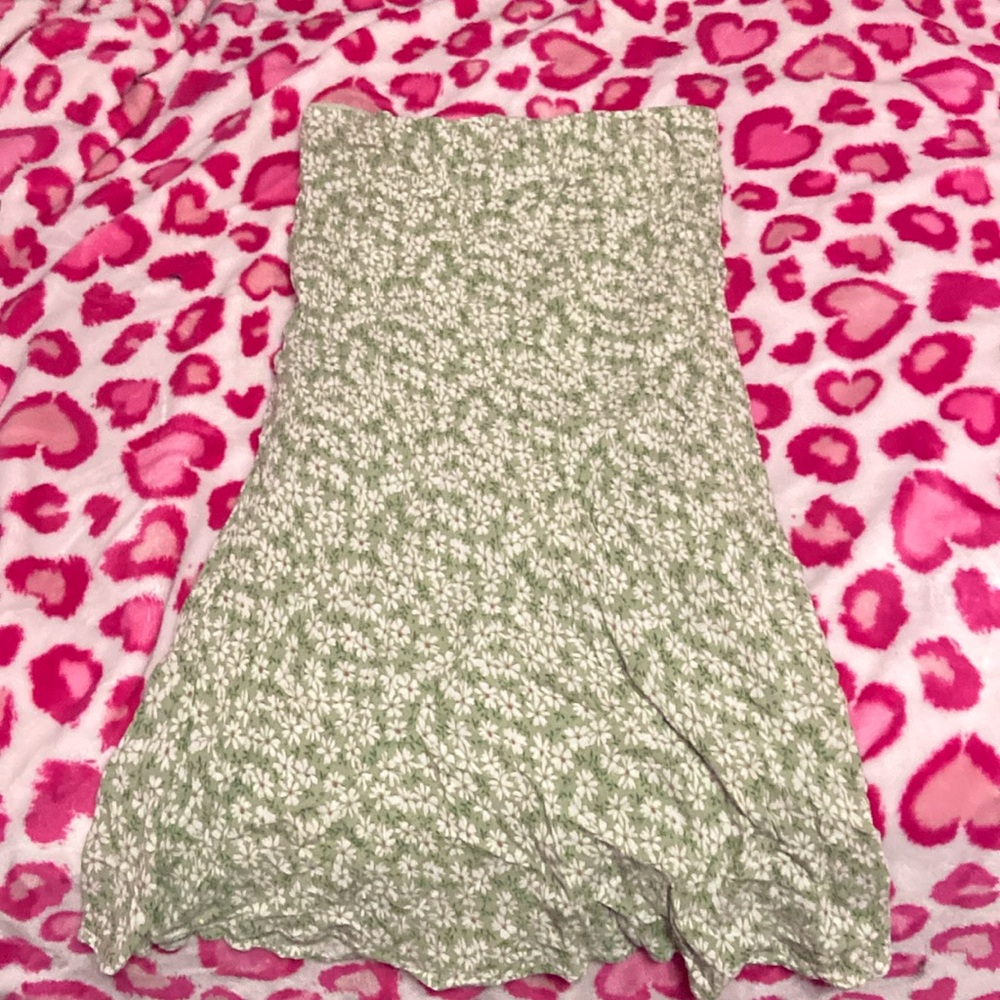 Green Floral Midi Skirt